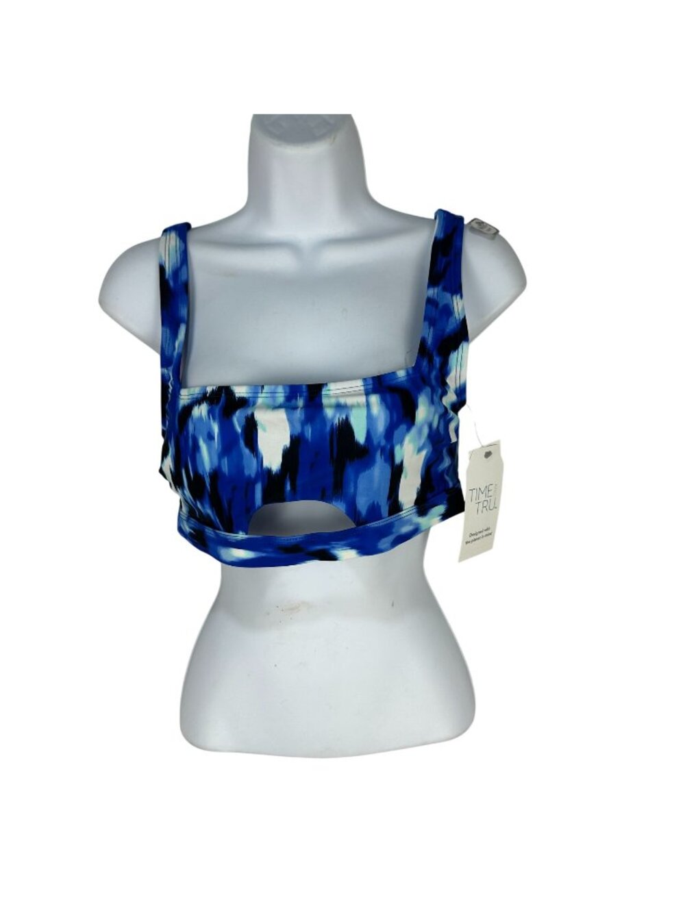 Time And Tru Blue Patterned Swim Top Size Small Adjustable Back Straps